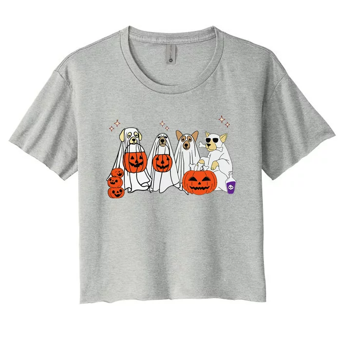 Dog Ghost Cute Dog Dressed As Ghost Funny Halloween Dog Women's Crop Top Tee