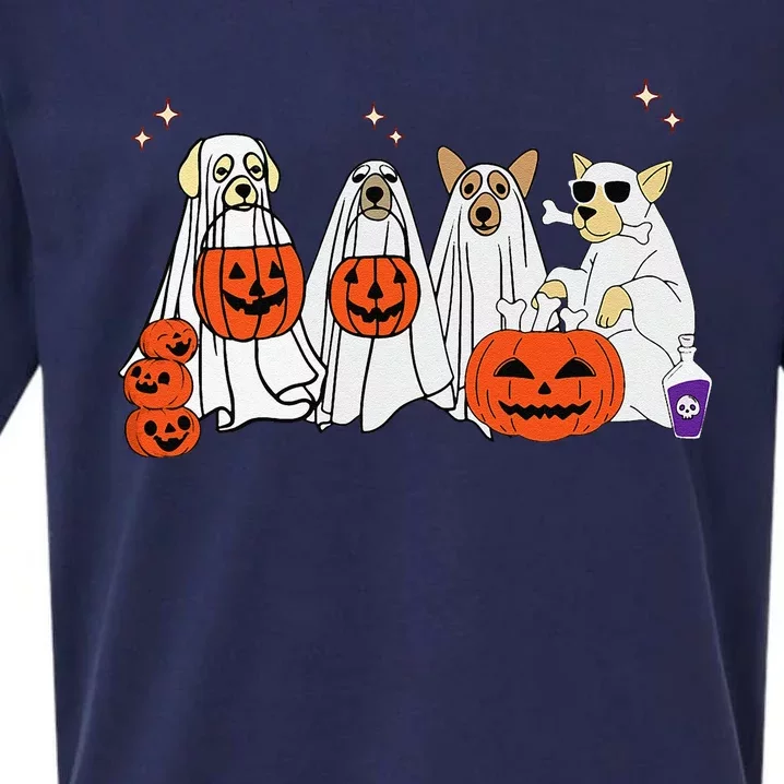 Dog Ghost Cute Dog Dressed As Ghost Funny Halloween Dog Sueded Cloud Jersey T-Shirt