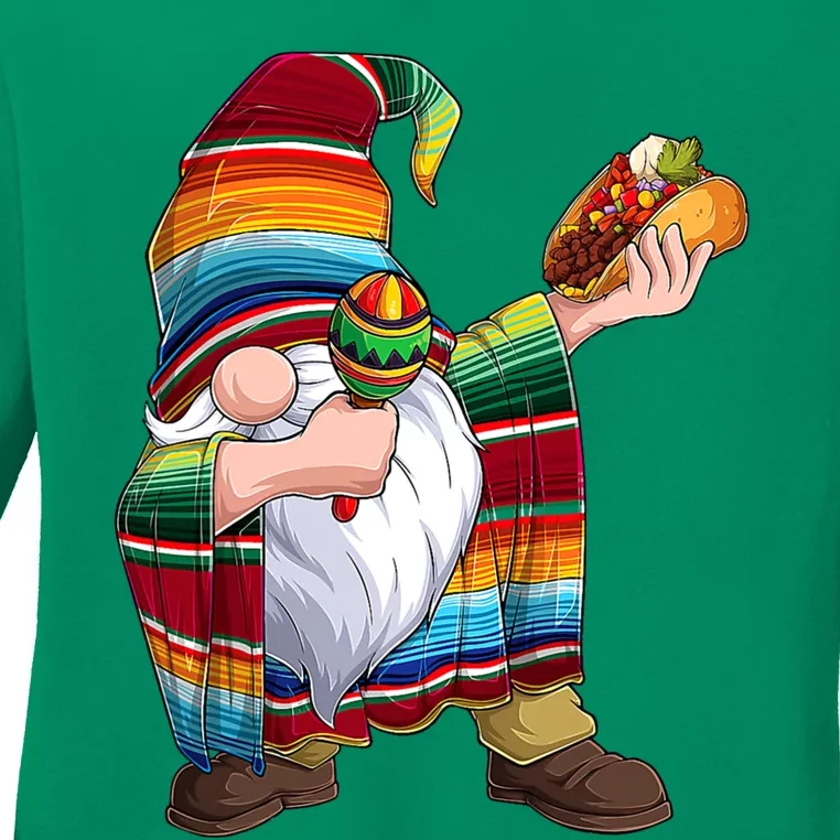 Dabbing Gnome Cinco De Mayo Taco Poncho Serape Mexican Ladies Long Sleeve Shirt