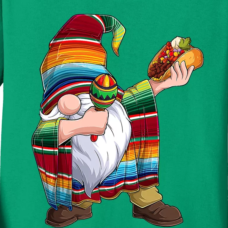 Dabbing Gnome Cinco De Mayo Taco Poncho Serape Mexican Kids Long Sleeve Shirt