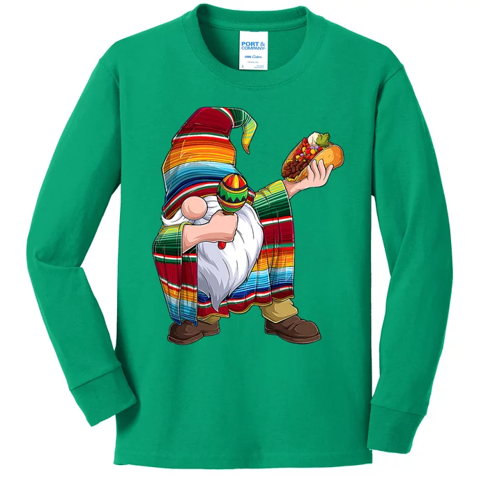 Dabbing Gnome Cinco De Mayo Taco Poncho Serape Mexican Kids Long Sleeve Shirt