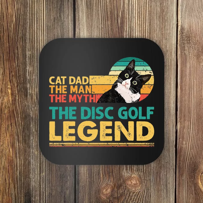 Disc Golf Cat The Disc Golf Legend Outfit Retro Sunset Coaster