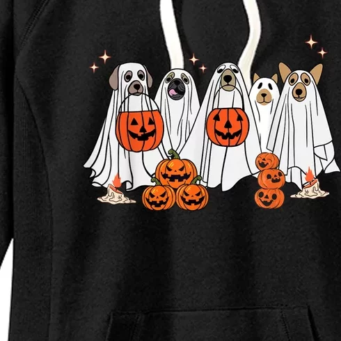 Dog Ghost Cute Dog Dressed As Ghost Funny Halloween Dog Women's Fleece Hoodie