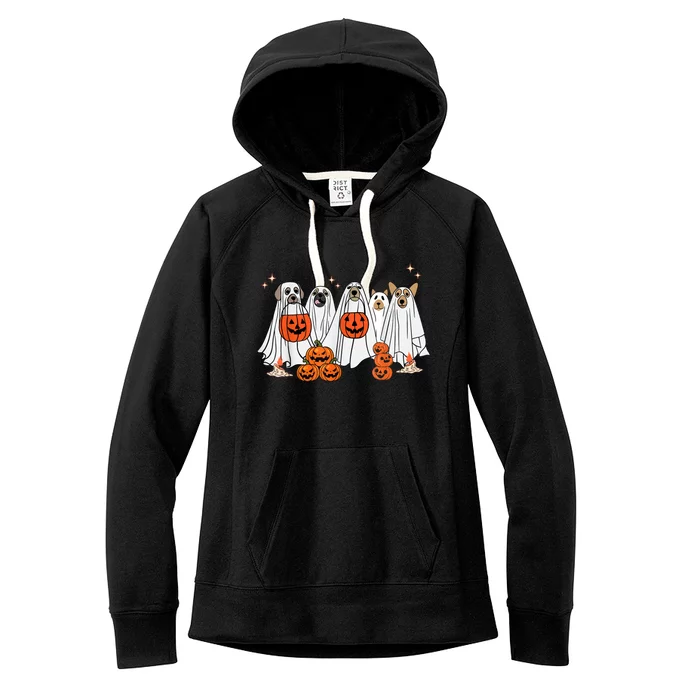 Dog Ghost Cute Dog Dressed As Ghost Funny Halloween Dog Women's Fleece Hoodie