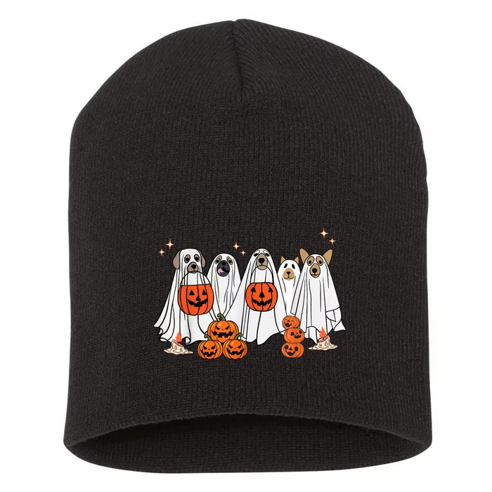 Dog Ghost Cute Dog Dressed As Ghost Funny Halloween Dog Short Acrylic Beanie