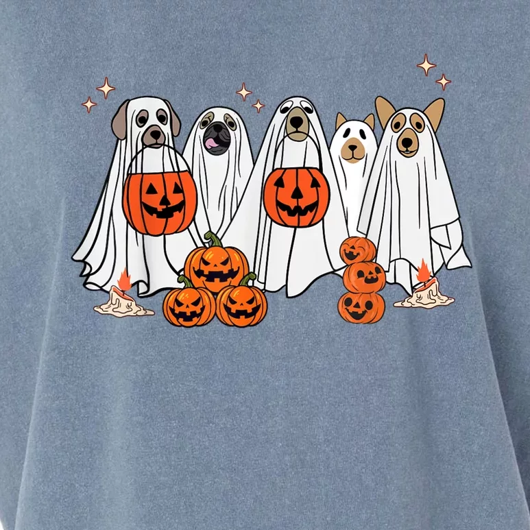 Dog Ghost Cute Dog Dressed As Ghost Funny Halloween Dog Garment-Dyed Women's Muscle Tee