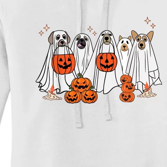 Dog Ghost Cute Dog Dressed As Ghost Funny Halloween Dog Women's Pullover Hoodie