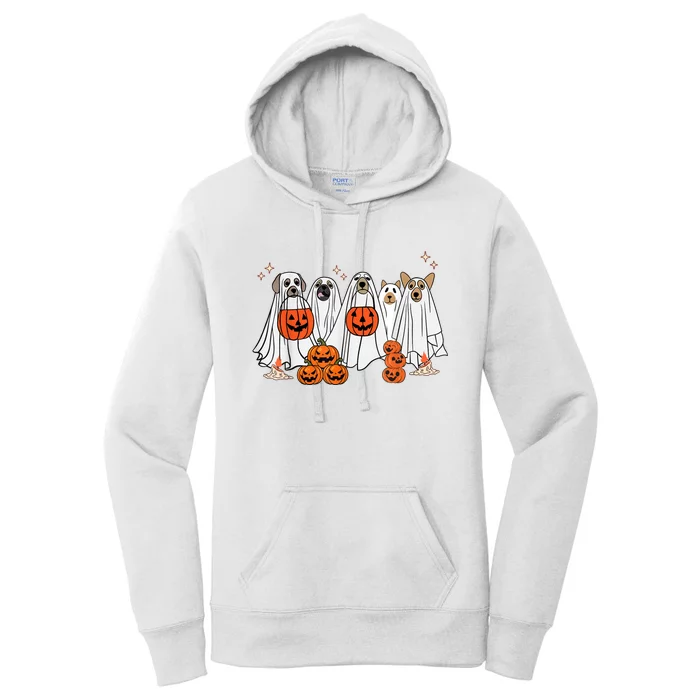 Dog Ghost Cute Dog Dressed As Ghost Funny Halloween Dog Women's Pullover Hoodie