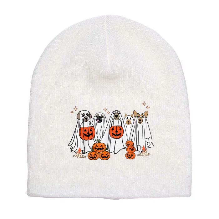 Dog Ghost Cute Dog Dressed As Ghost Funny Halloween Dog Short Acrylic Beanie