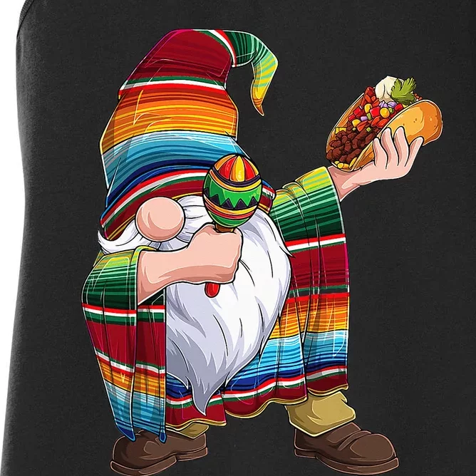 Dabbing Gnome Cinco De Mayo Taco Poncho Serape Mexican Women's Racerback Tank