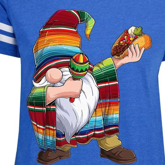 Dabbing Gnome Cinco De Mayo Taco Poncho Serape Mexican Enza Ladies Jersey Football T-Shirt