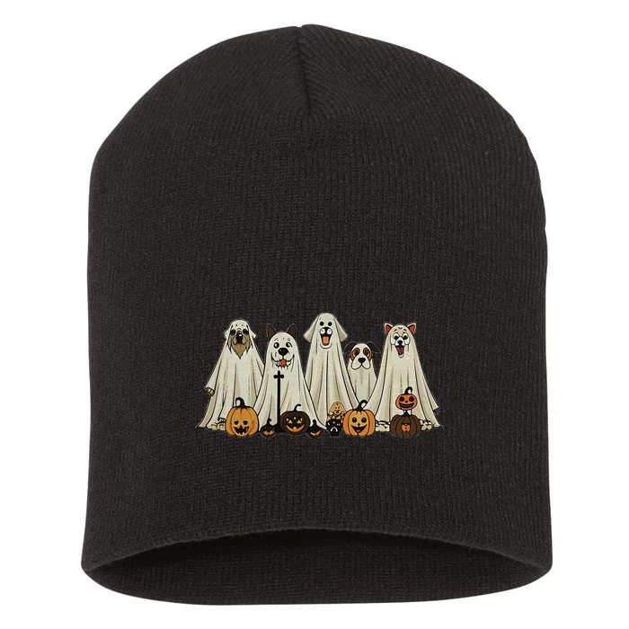 Dog Ghost Cute Dog Dressed As Ghost Funny Halloween Dog Short Acrylic Beanie