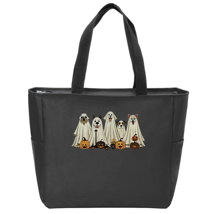 Dog Ghost Cute Dog Dressed As Ghost Funny Halloween Dog Zip Tote Bag