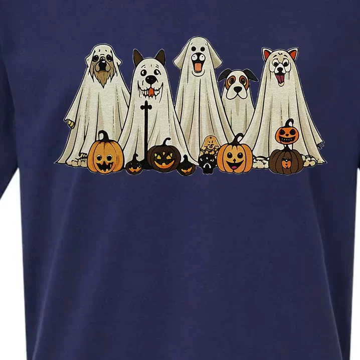 Dog Ghost Cute Dog Dressed As Ghost Funny Halloween Dog Sueded Cloud Jersey T-Shirt