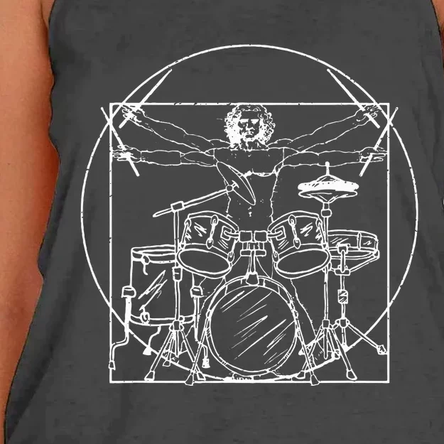 Drummer Gift Da Vinci Drums Drawing Present For Music Fans Women's Knotted Racerback Tank