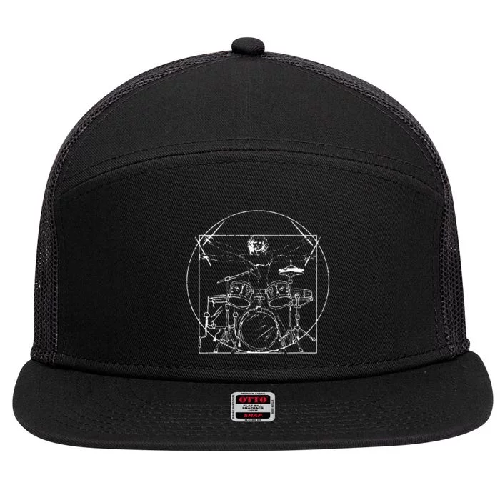 Drummer Gift Da Vinci Drums Drawing Present for Music Fans 7 Panel Mesh Trucker Snapback Hat