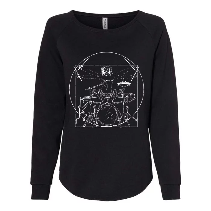 Drummer Gift Da Vinci Drums Drawing Present for Music Fans Womens California Wash Sweatshirt