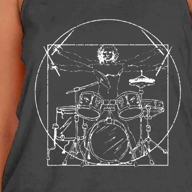 Drummer Gift Da Vinci Drums Drawing Present for Music Fans Women's Knotted Racerback Tank