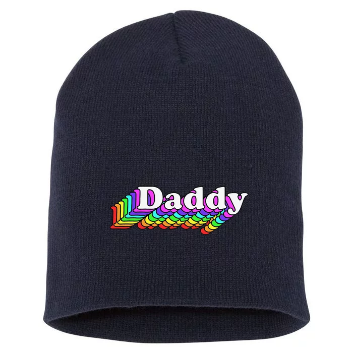 Daddy Gay Daddy Bear Retro Lgbt Rainbow Lgbtq Pride Short Acrylic Beanie