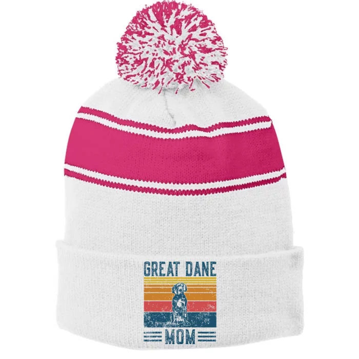 Dog Great Dane Mom Vintage Great Dane Mom Stripe Pom Pom Beanie