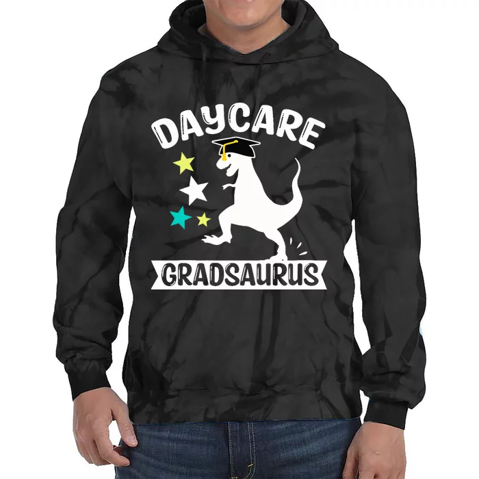 Daycare Gradsaurus Dinosaur Baby Boy Daycare Graduation Tie Dye Hoodie