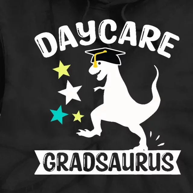 Daycare Gradsaurus Dinosaur Baby Boy Daycare Graduation Tie Dye Hoodie