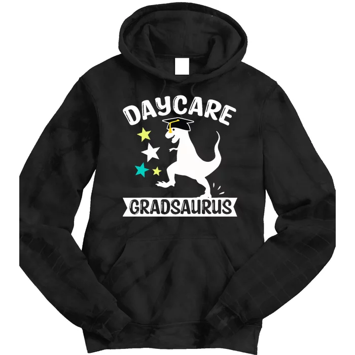 Daycare Gradsaurus Dinosaur Baby Boy Daycare Graduation Tie Dye Hoodie