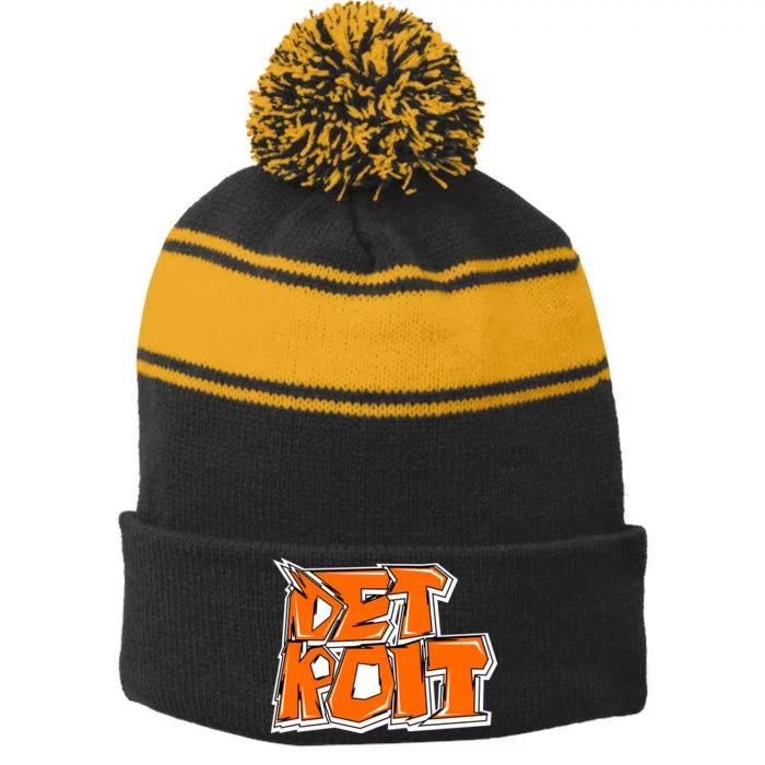 Detroit Graffiti Stripe Pom Pom Beanie