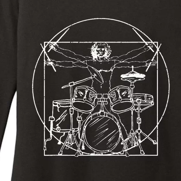 Drummer Gift Da Vinci Drums Drawing Present for Music Fans Womens CVC Long Sleeve Shirt