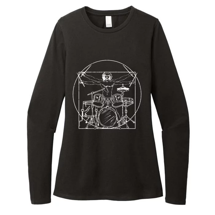 Drummer Gift Da Vinci Drums Drawing Present for Music Fans Womens CVC Long Sleeve Shirt