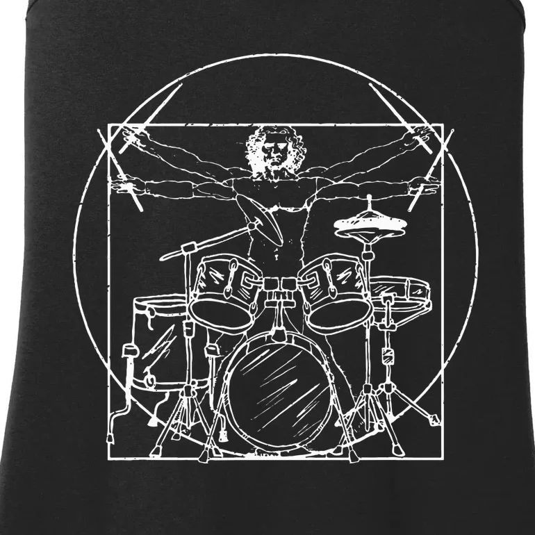 Drummer Gift Da Vinci Drums Drawing Present for Music Fans Ladies Essential Tank