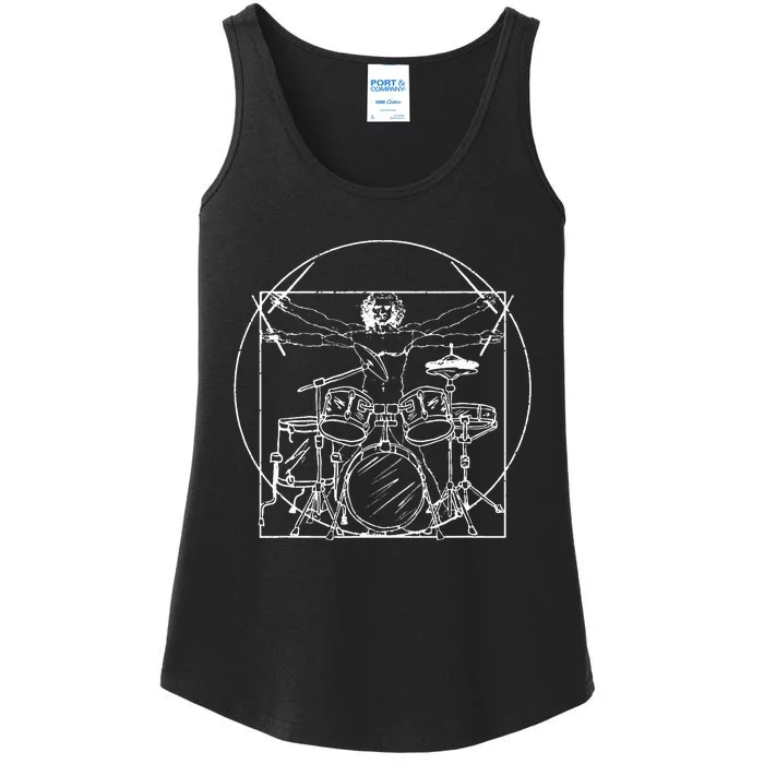 Drummer Gift Da Vinci Drums Drawing Present for Music Fans Ladies Essential Tank