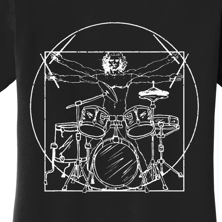 Drummer Gift Da Vinci Drums Drawing Present for Music Fans Women's T-Shirt