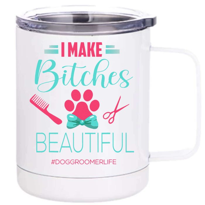 Dog Groomer Dog Grooming Outfit Funny Dog Groomer Gift Front & Back 12oz Stainless Steel Tumbler Cup