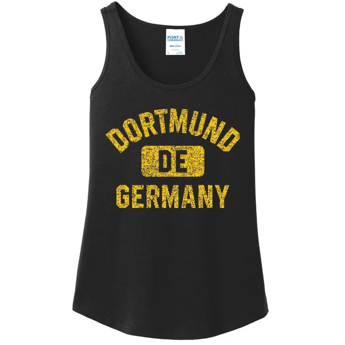 Dortmund Germany De Gym Style Distressed Amber Ladies Essential Tank