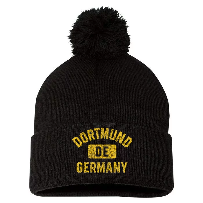 Dortmund Germany De Gym Style Distressed Amber Pom Pom 12in Knit Beanie