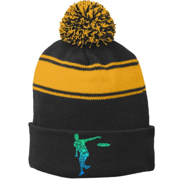 Disc Golf Frisbee Boy Stripe Pom Pom Beanie