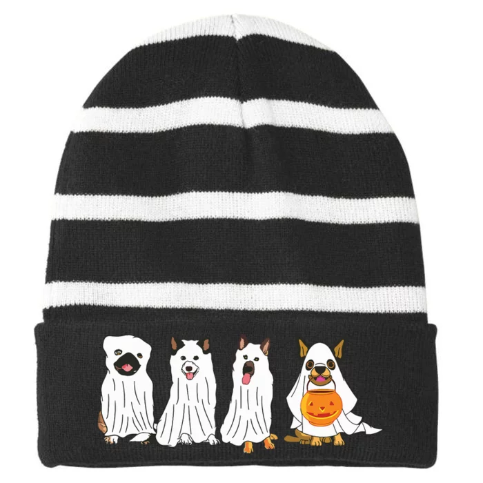 Dog Ghost Funny Halloween Mummy Dog Lover Matching Family Striped Beanie with Solid Band