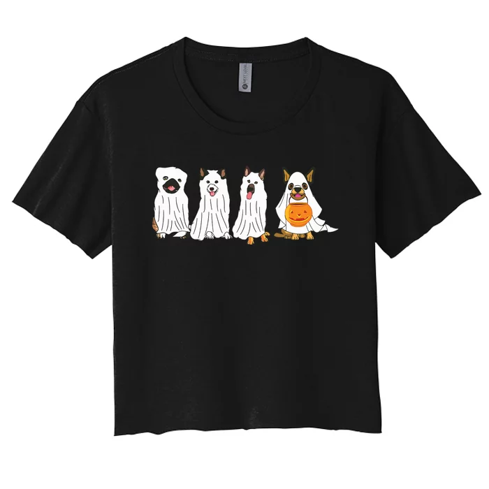 Dog Ghost Funny Halloween Mummy Dog Lover Matching Family Women's Crop Top Tee