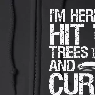 Disc Golf Funny Hit Trees and Curse Retro Disc Golf Full Zip Hoodie