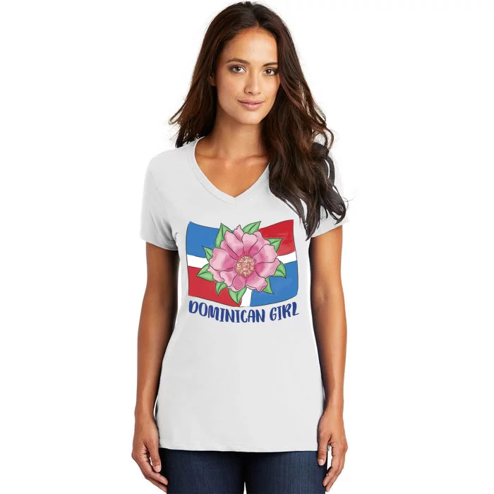 Dominican Girl Flag Women's V-Neck T-Shirt