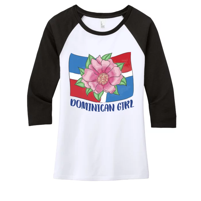 Dominican Girl Flag Women's Tri-Blend 3/4-Sleeve Raglan Shirt