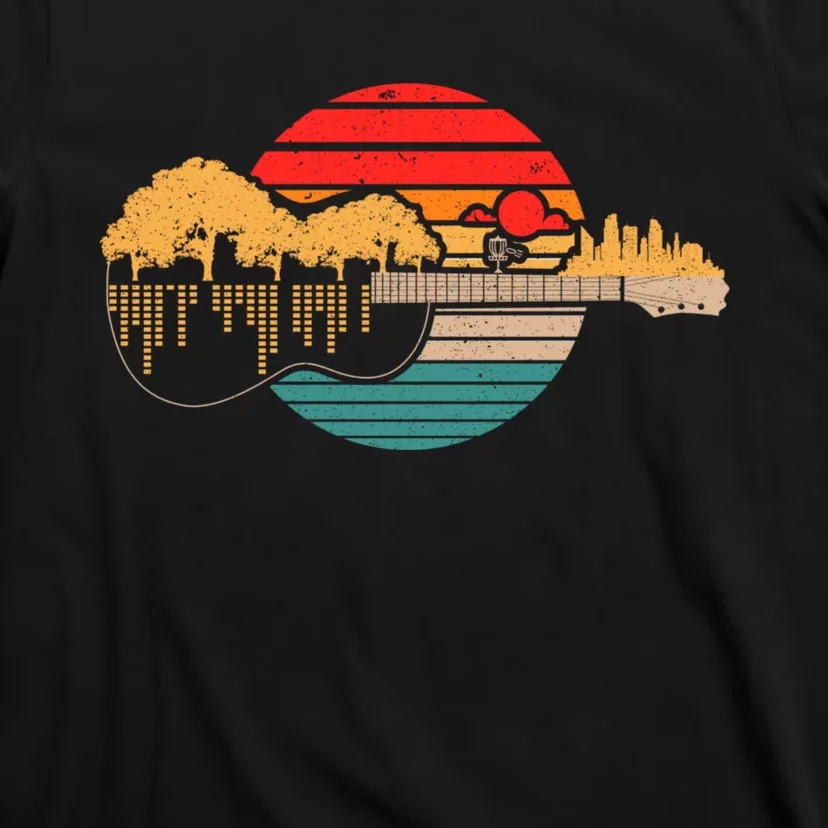 Disc Golf Flying Disc Disc Golf Sunset Guitar T-Shirt