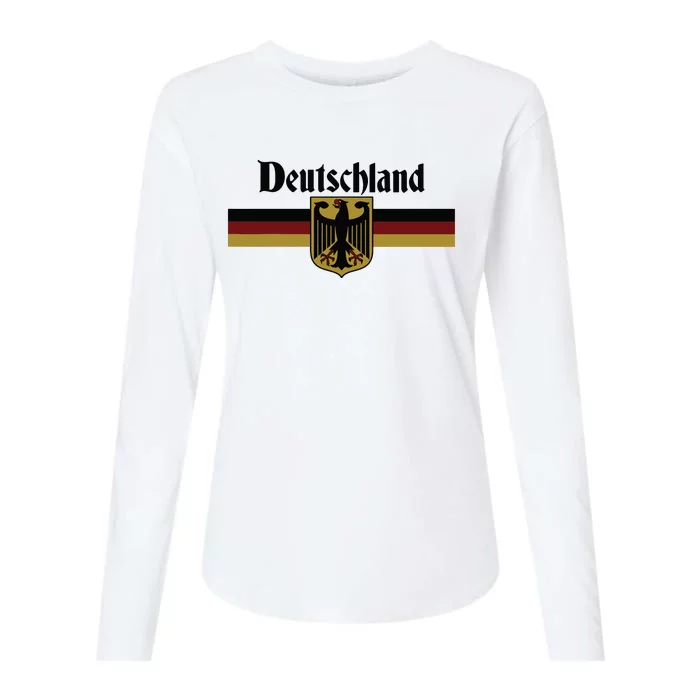 Deutschland Germany Flag Coat Of Arms Eagle Banner Vintage Womens Cotton Relaxed Long Sleeve T-Shirt