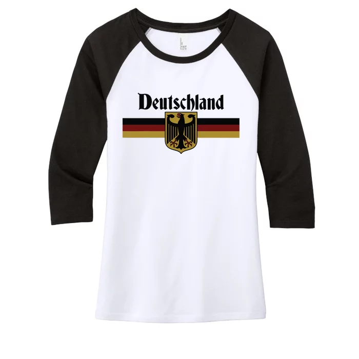 Deutschland Germany Flag Coat Of Arms Eagle Banner Vintage Women's Tri-Blend 3/4-Sleeve Raglan Shirt