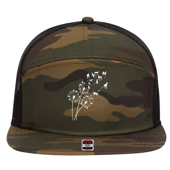 Dandelion Greyhound Flower Floral Greyhound Tree 7 Panel Mesh Trucker Snapback Hat