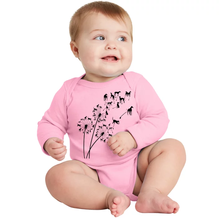 Dandelion Greyhound Flower Floral Greyhound Tree Baby Long Sleeve Bodysuit