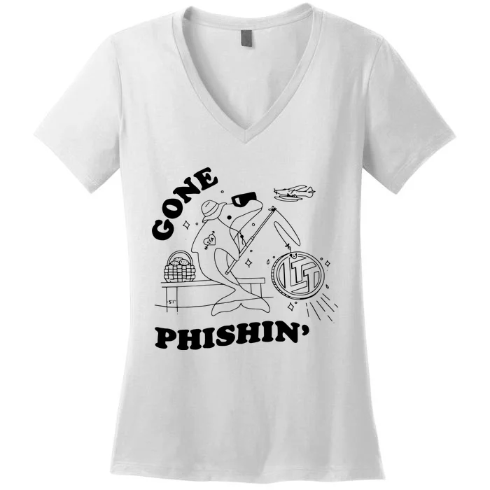 Dolphins Gone Fishin Women's V-Neck T-Shirt