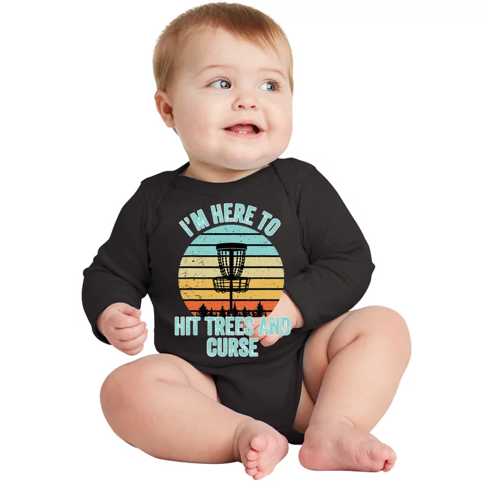 Disc Golf Funny Hit Trees and Curse Retro Disc Golf Gi Baby Long Sleeve Bodysuit