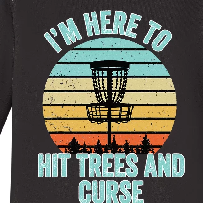 Disc Golf Funny Hit Trees and Curse Retro Disc Golf Gi Baby Long Sleeve Bodysuit